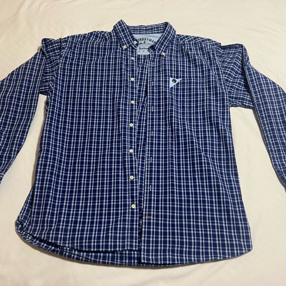 Barbour Navy and White Plaid Men's Shirt